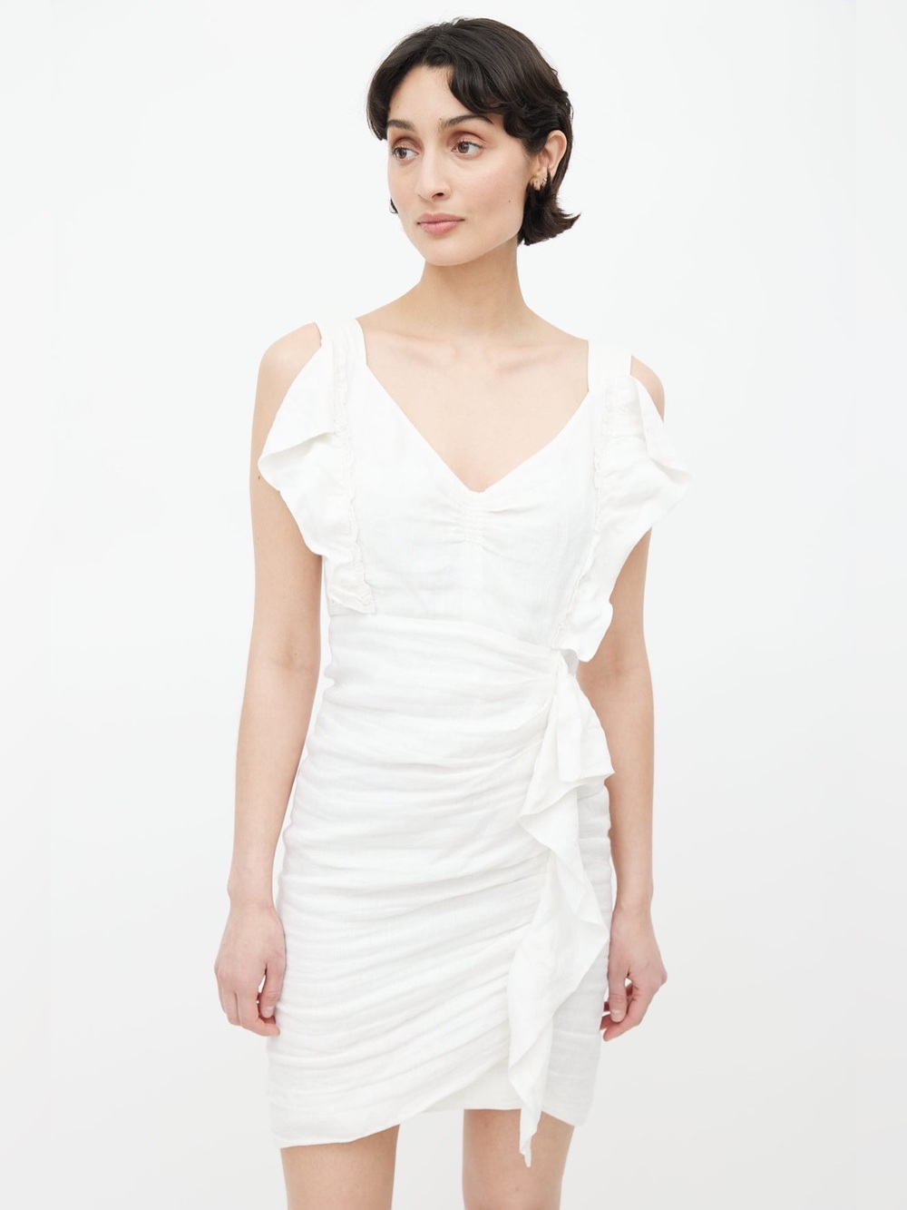 ISABEL MARANT ÉTOILE White Linen Ruffle Mini Dress FR 38 / US 6